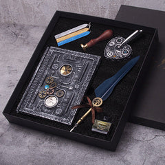 Steampunk Notebook Hardcover Notebook Feather Pen Kit and DIY Seal with Gift Box