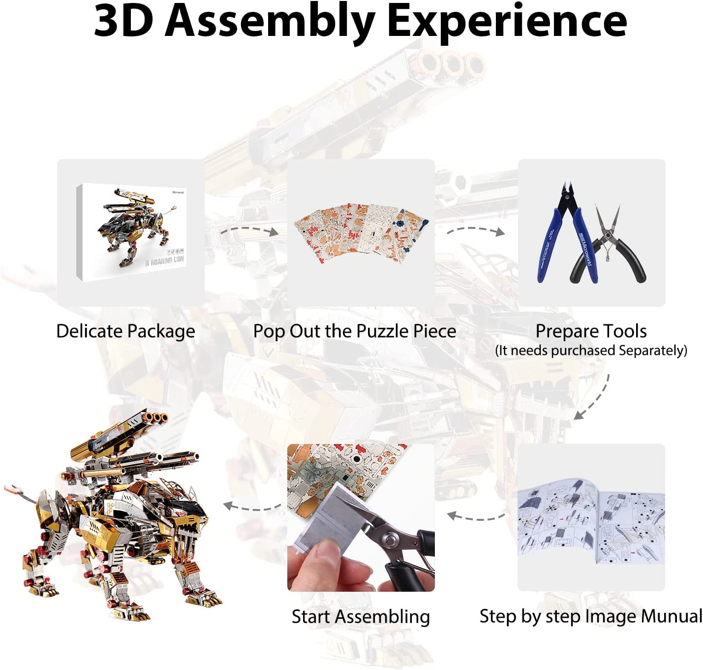 3D Metal Mechanical Roaring LionModel Kits DIY Art Craft