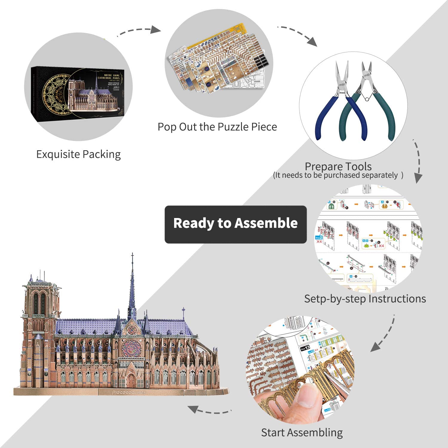 SmartBabyKid™ Notre Dame De Paris Church 3D Metal Model Kit