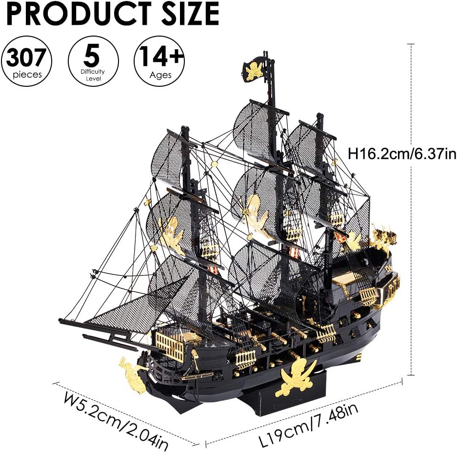 SmartBabyKid™ Black Pearl Pirate Ship Metal Model Kits 307Pcs