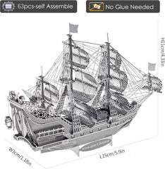 SmartBabyKid™ Queen Anne's Revenge Ship Models Building Kits Silver 3D Puzzle Toy, Great Birthday Gift -63Pcs