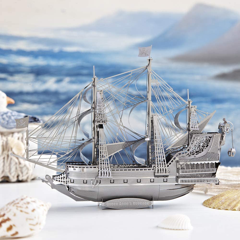 SmartBabyKid™ Queen Anne's Revenge Ship Models Building Kits Silver 3D Puzzle Toy, Great Birthday Gift -63Pcs